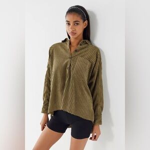 Urban Outfitters Brendan Army Green Academia Corduroy Button Down Shirt